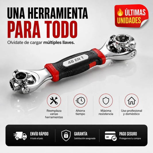 Llave Universal MultiMax 48 en 1 🔧 Cabezal 360° · Acero CR-V
