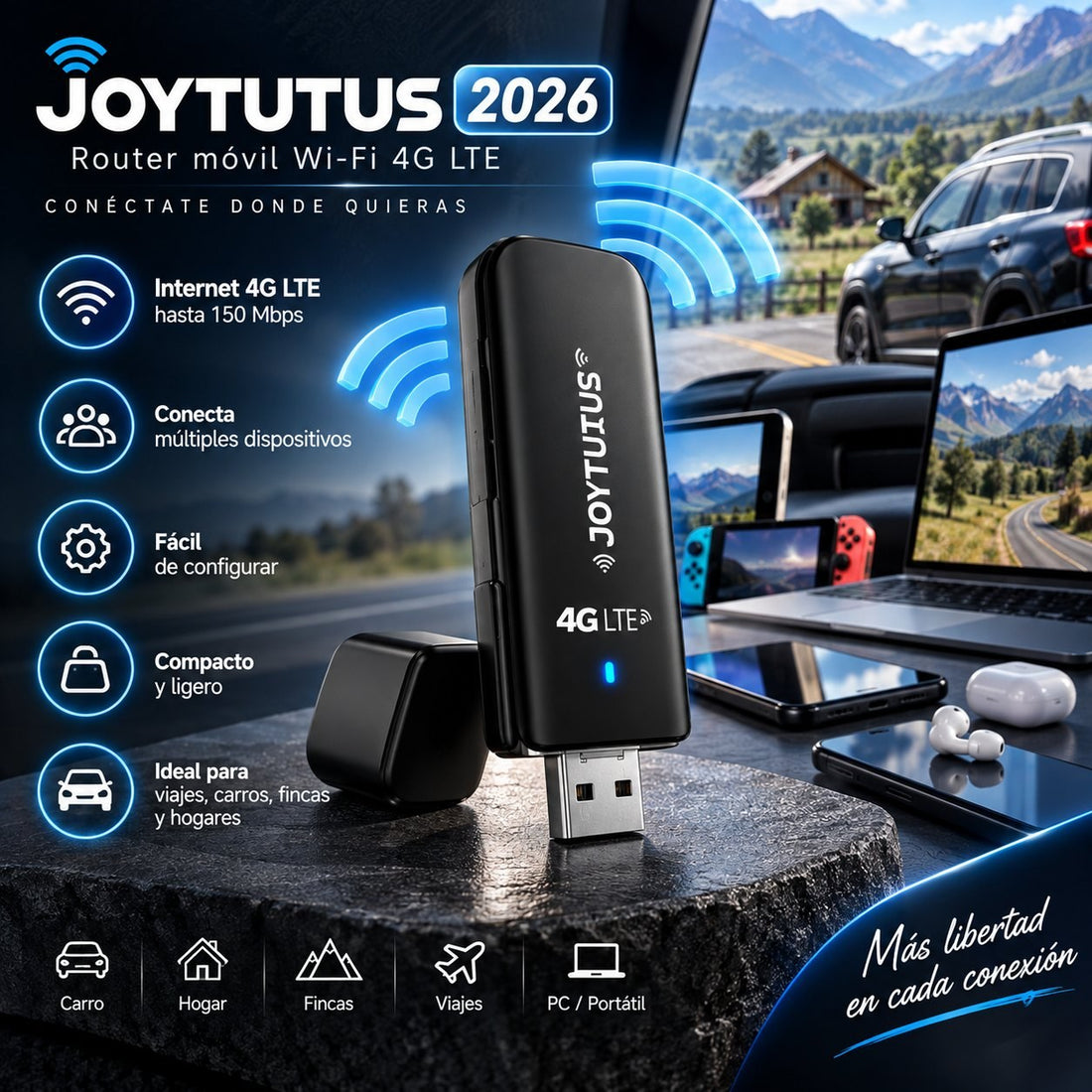 Módem Wi-Fi 4G LTE Portátil USB — Internet donde no llega el cable