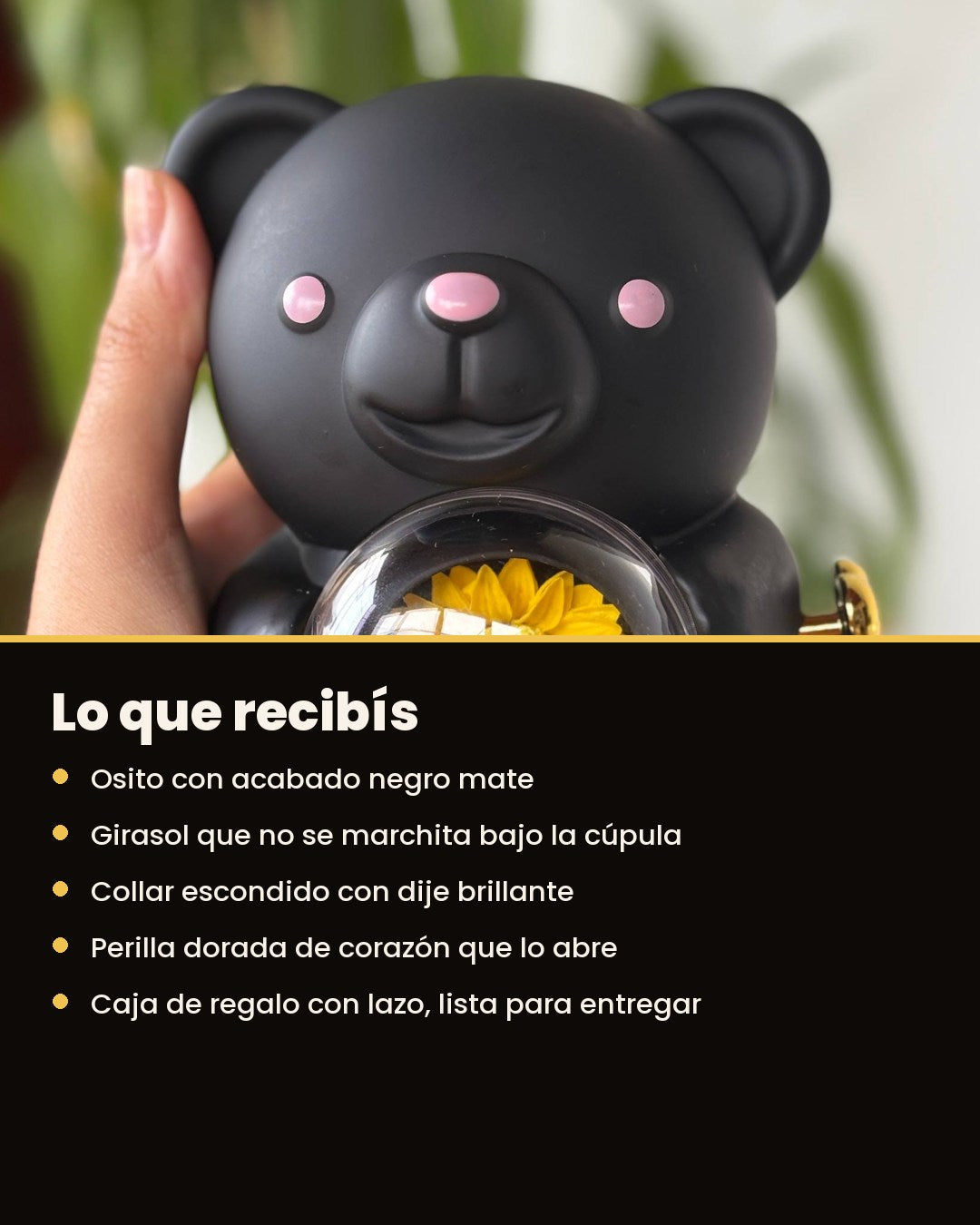 Osito Girasol Eterno — Figura con Girasol y Collar Sorpresa en Caja de Regalo