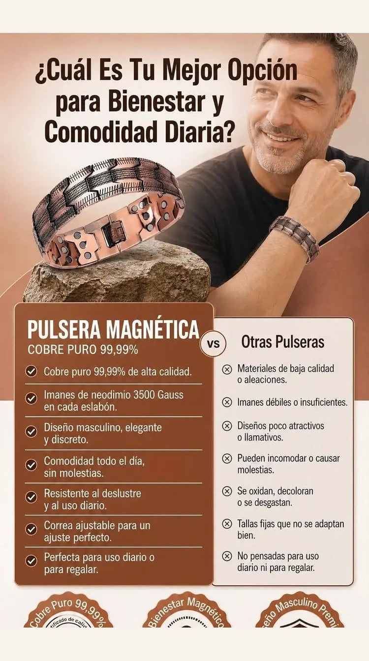 Pulsera Magnética de Cobre Puro 99,99% — Eslabones Ajustables ⌚ — 3