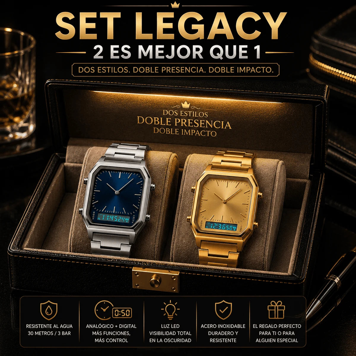 Set Legacy — 2 Relojes SKMEI Originales (Plateado + Azul)