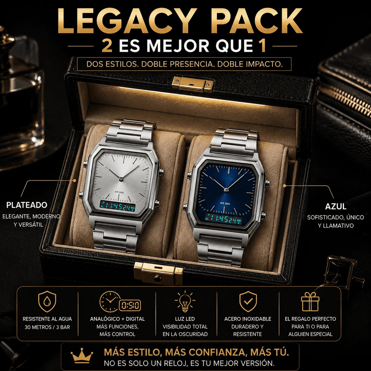 Set Legacy — 2 Relojes SKMEI Originales (Plateado + Azul)