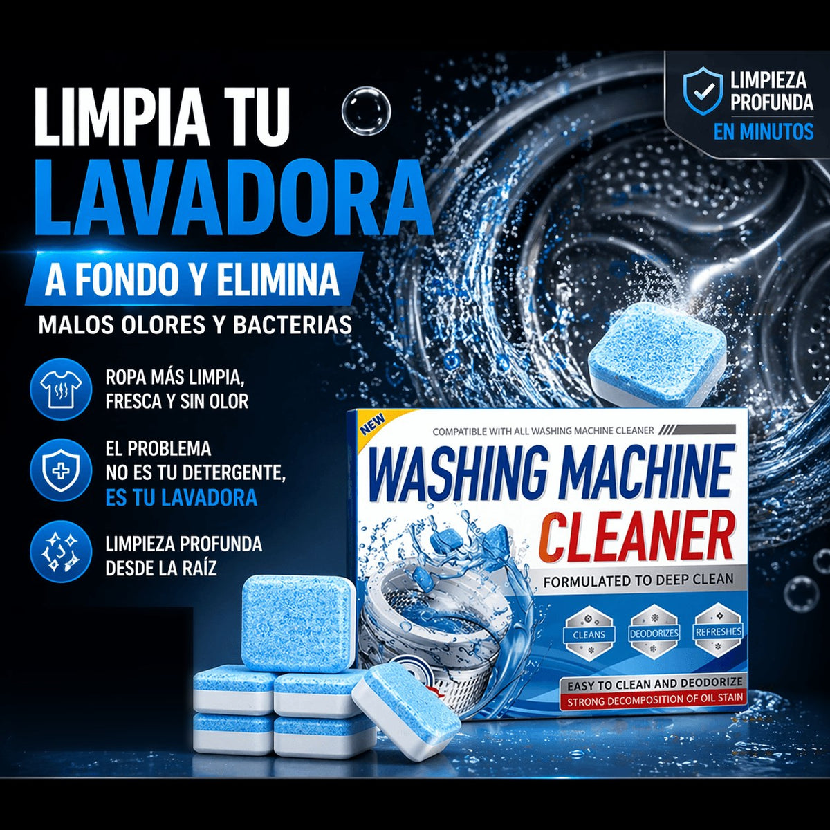 Pastillas Efervescentes para Lavadora — Limpieza Profunda (12 unidades)