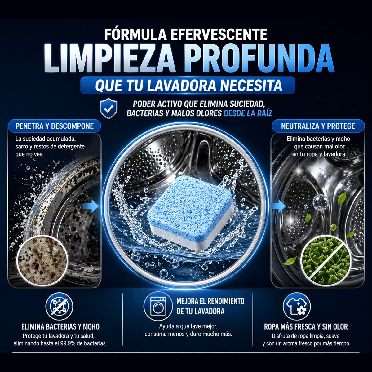 Pastillas Efervescentes para Lavadora — Limpieza Profunda (12 unidades)