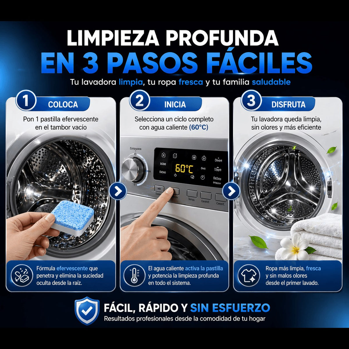 Pastillas Efervescentes para Lavadora — Limpieza Profunda (12 unidades)