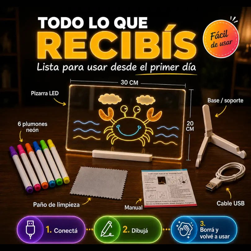 Pizarra Mágica LED para Dibujar ✏️ Incluye 6 Plumones Neón