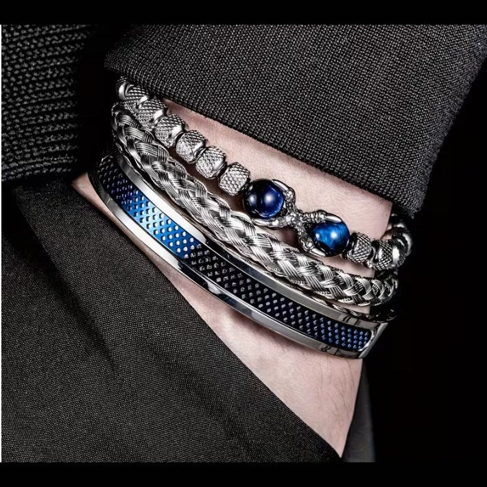 Set de 3 pulseras para hombre con detalles azules