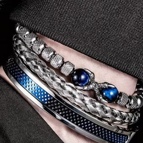 Set de 3 pulseras para hombre con detalles azules
