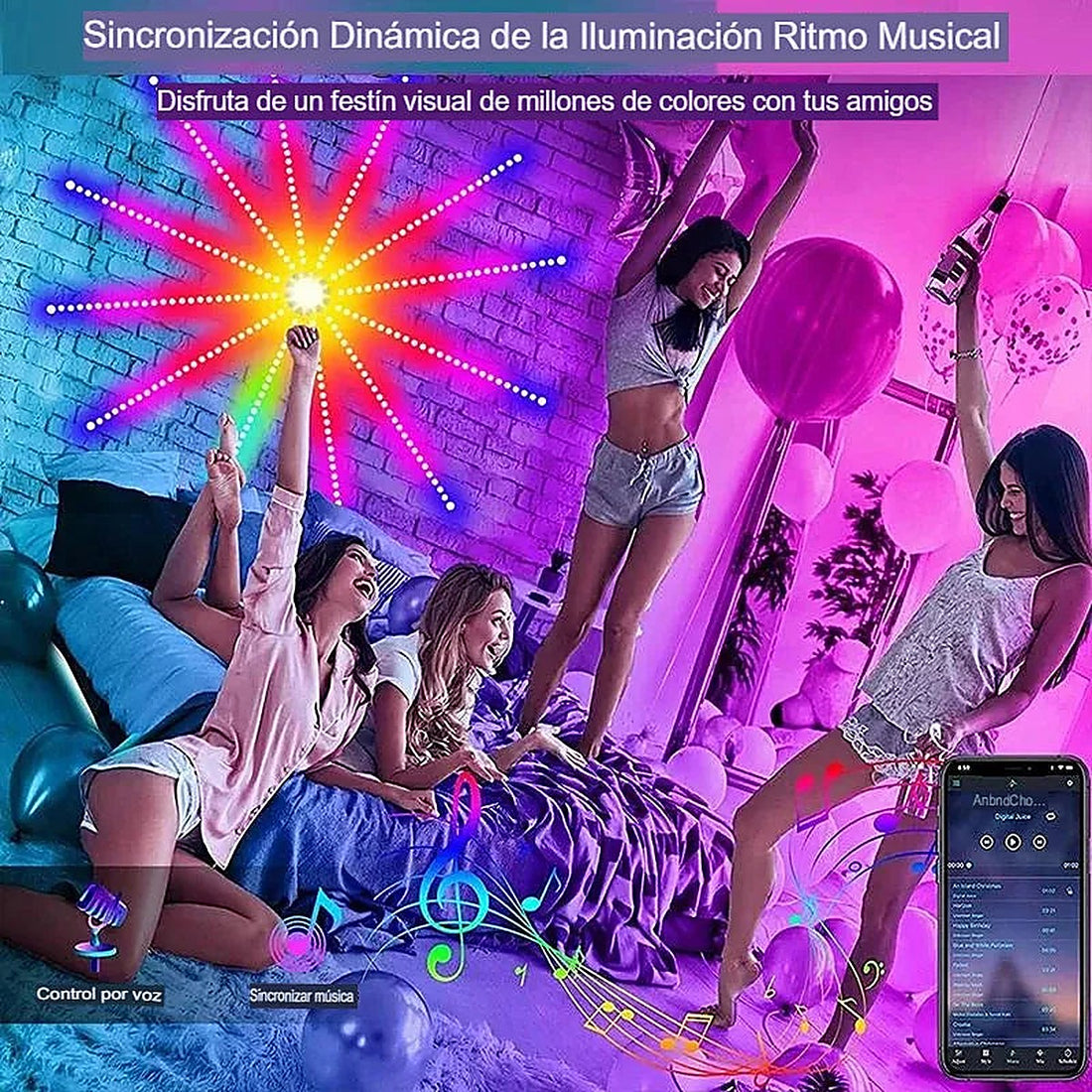 PiroLux Smart — Luces LED Efecto Fuegos Artificiales con Sensor de Sonido