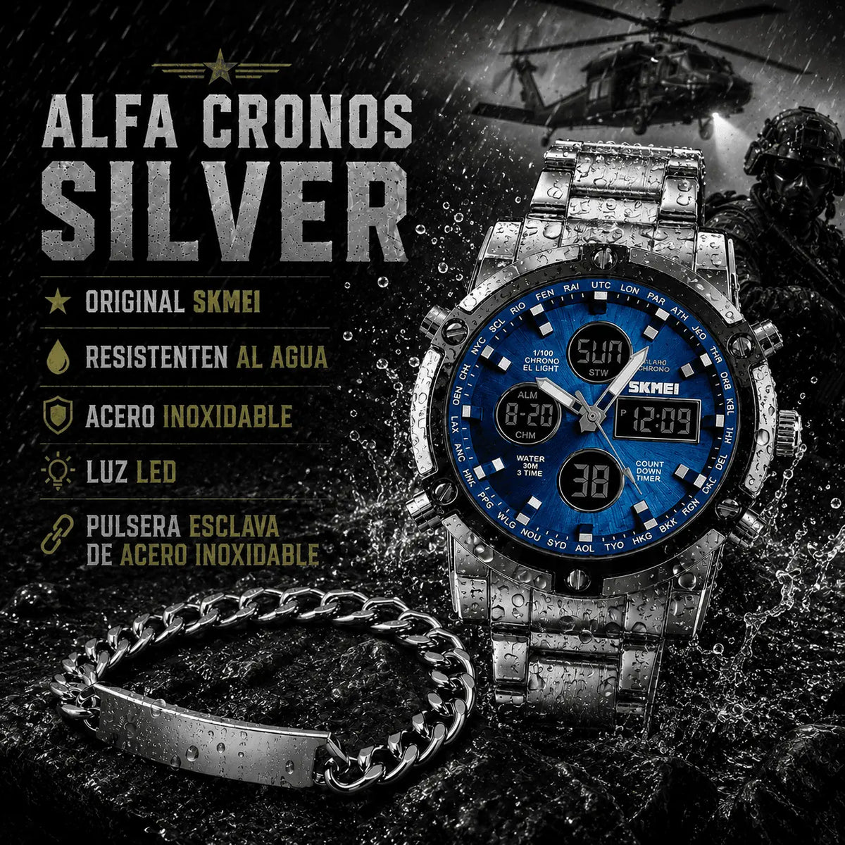 Reloj Alfa Cronos Silver ⌚ SKMEI + Esclava de Acero de Regalo