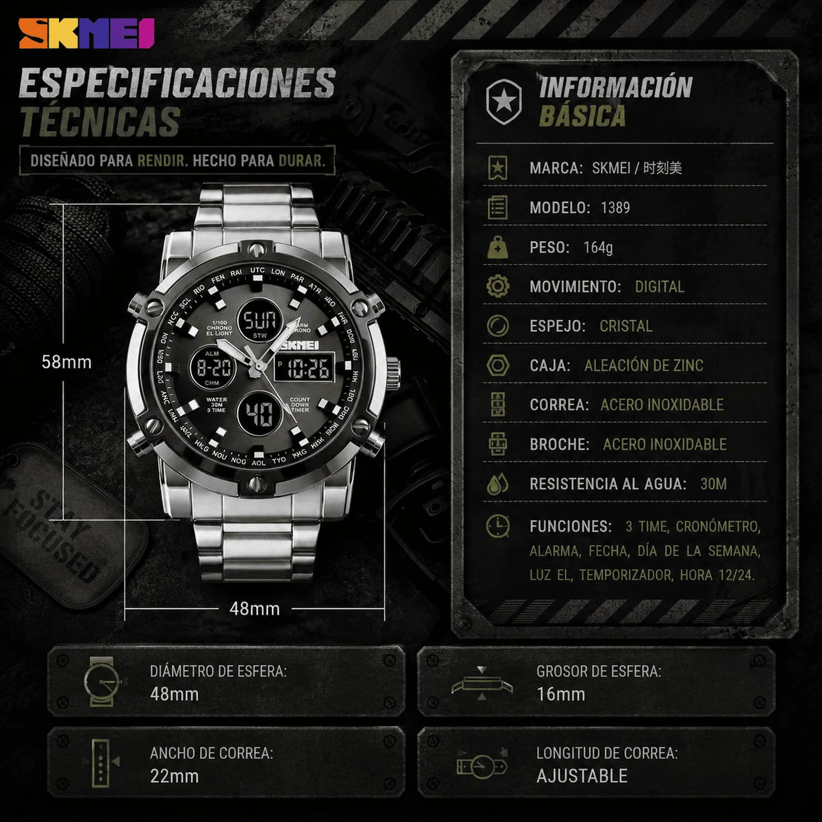 Reloj Alfa Cronos Silver ⌚ SKMEI + Esclava de Acero de Regalo