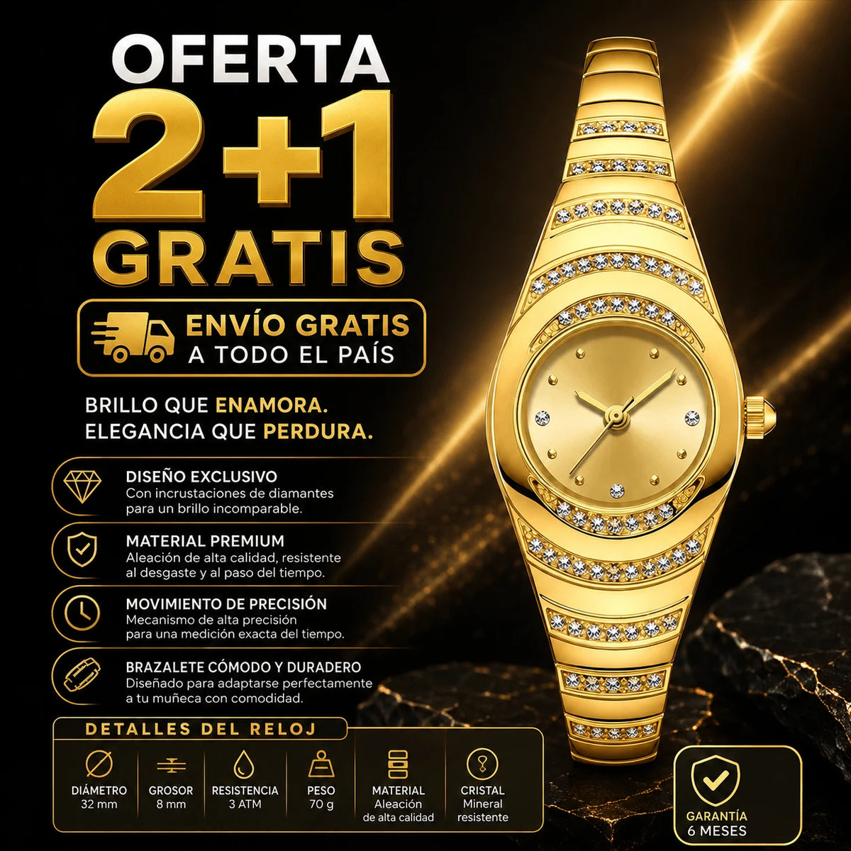 Reloj Labaoli Diamante Dorado — Elegancia que Perdura