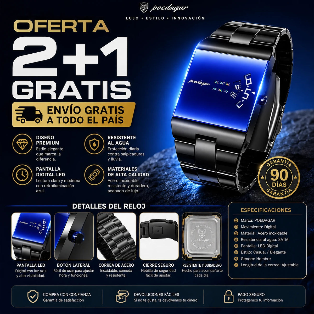 Reloj Futuro Elite — LED Azul, Tecnología y Elegancia