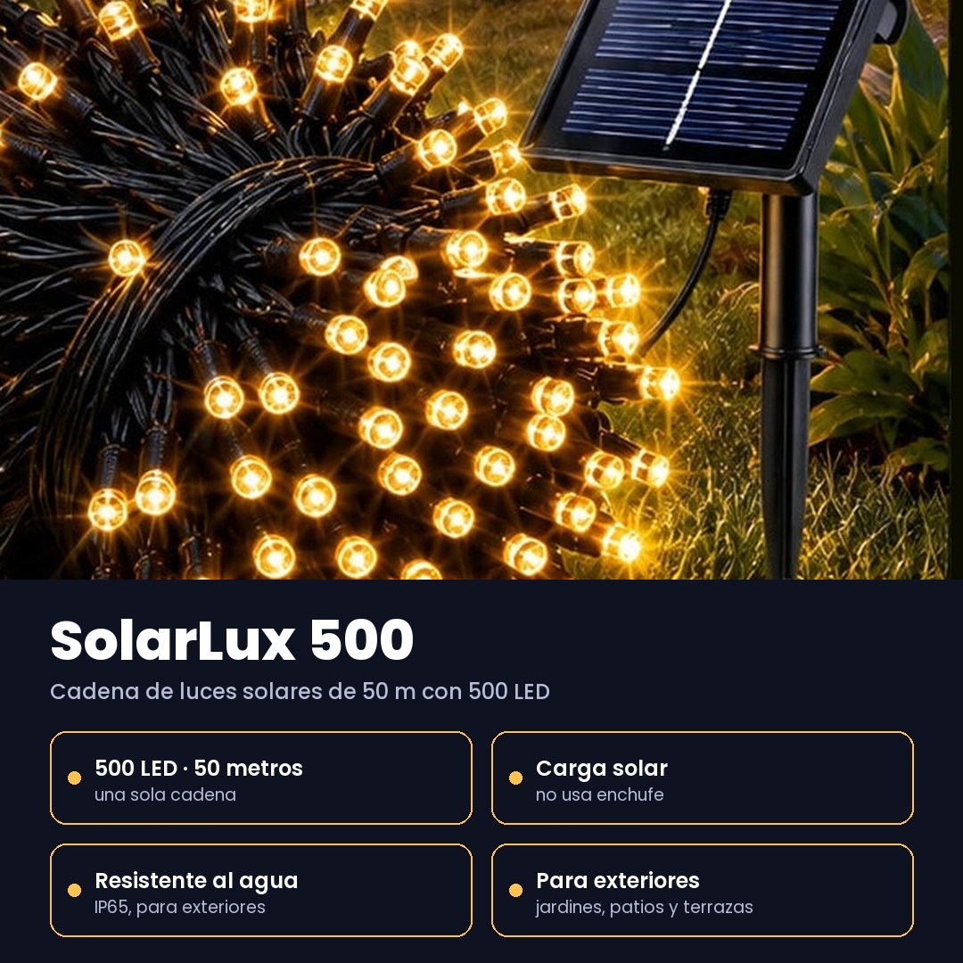 SolarLux 500 — Cadena de Luces Solares de 50 m con 500 LED