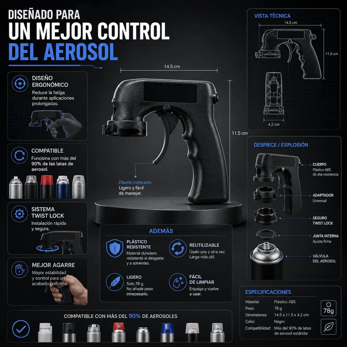 SprayGrip Pro — Mango Ergonómico para Aerosoles