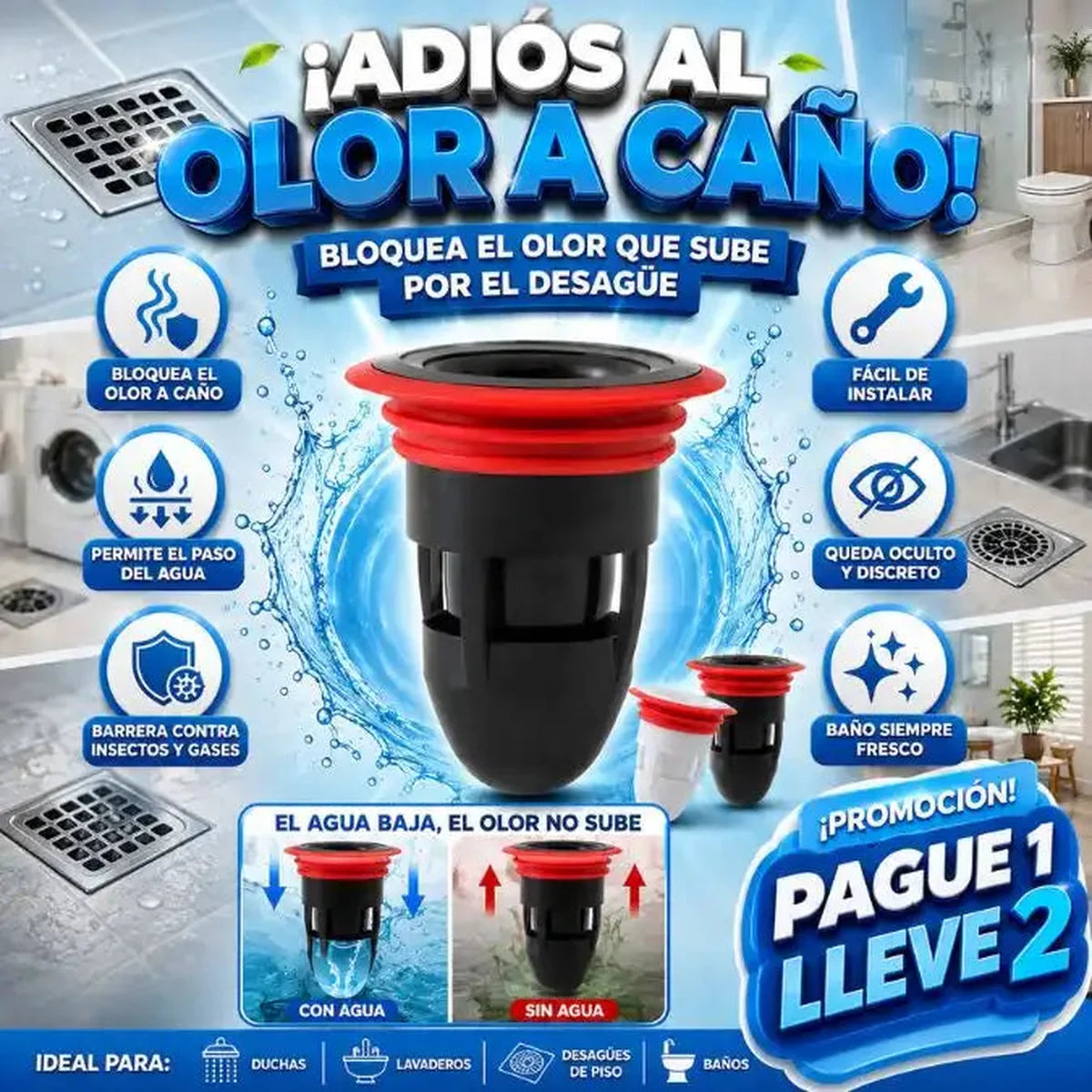 Tapón Antiolor para Desagüe SifonBlock — Pack de 2