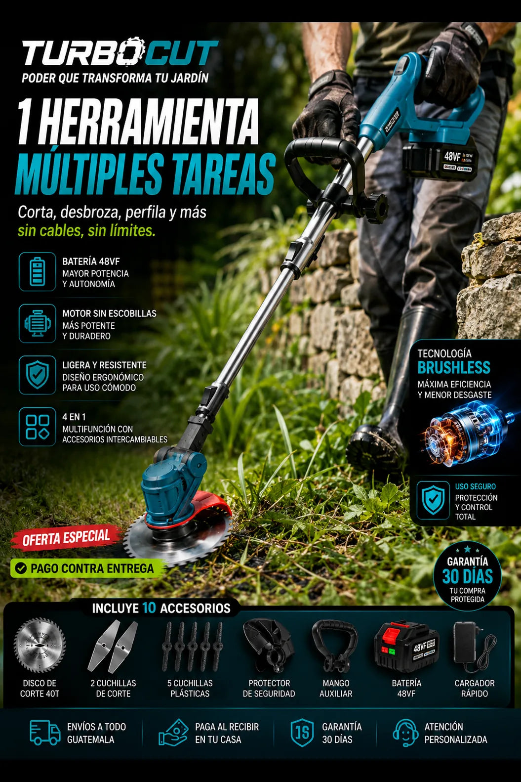 TurboCut™ 48VF — Cortadora de Césped Inalámbrica 4 en 1
