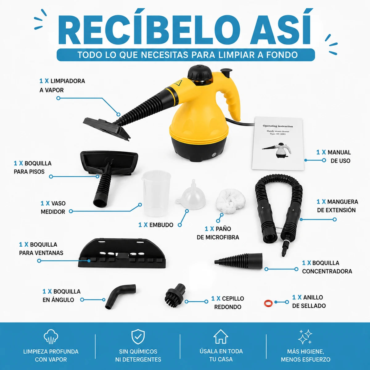 VaporJet Pro — Limpiadora a Vapor de Alta Presión 1000W + 11 Accesorios