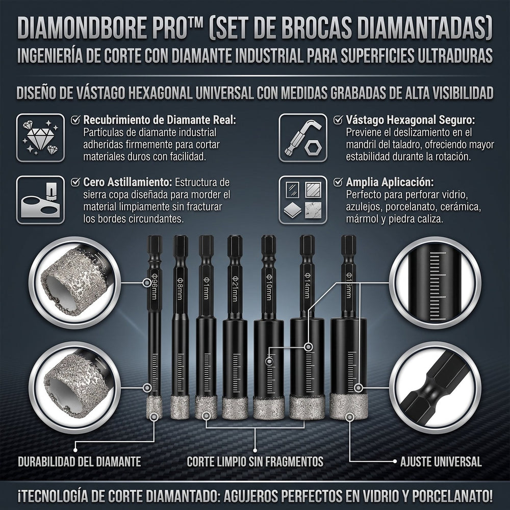 DiamondBore Pro™ — Set de Brocas Diamantadas para Porcelanato y Vidrio