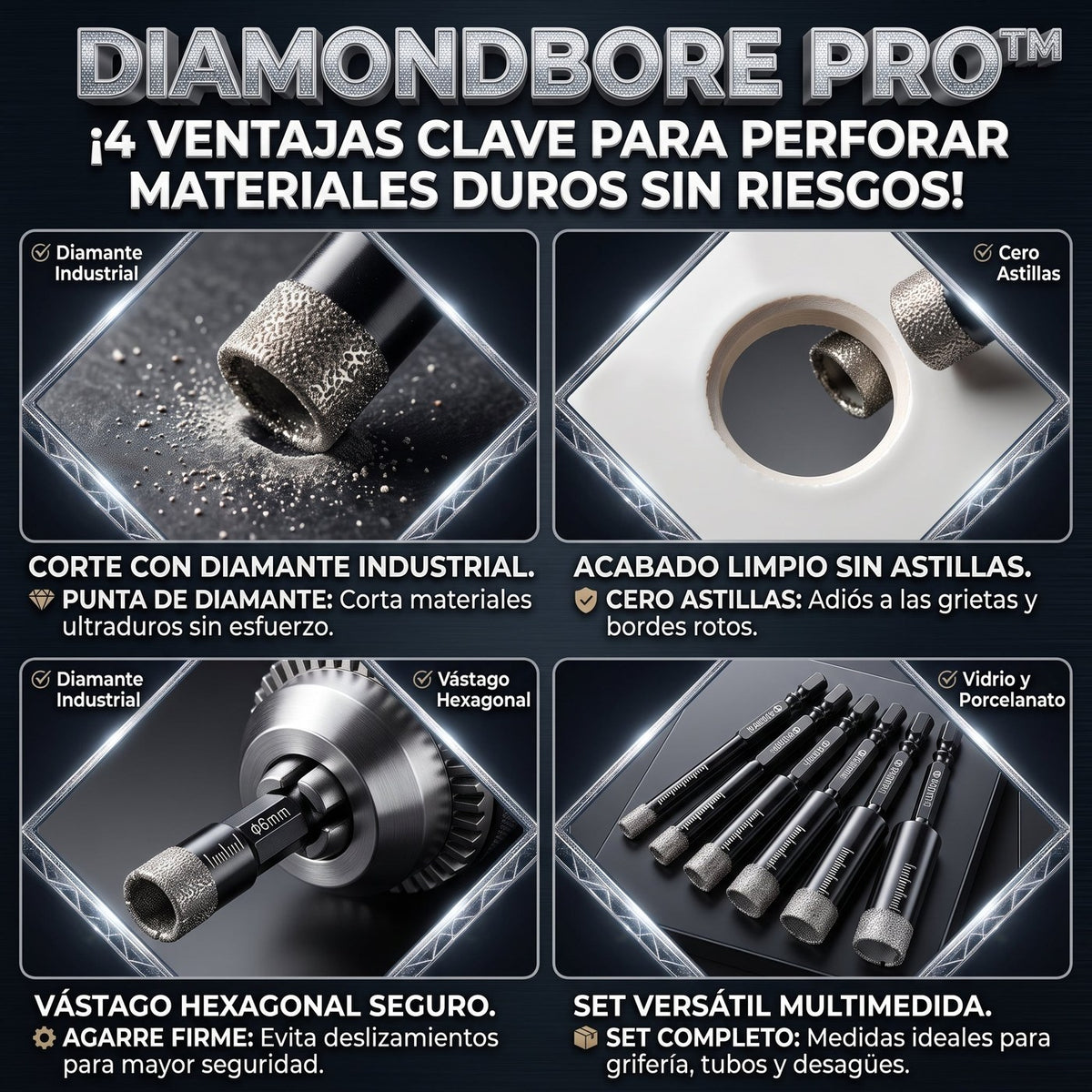 DiamondBore Pro™ — Set de Brocas Diamantadas para Porcelanato y Vidrio