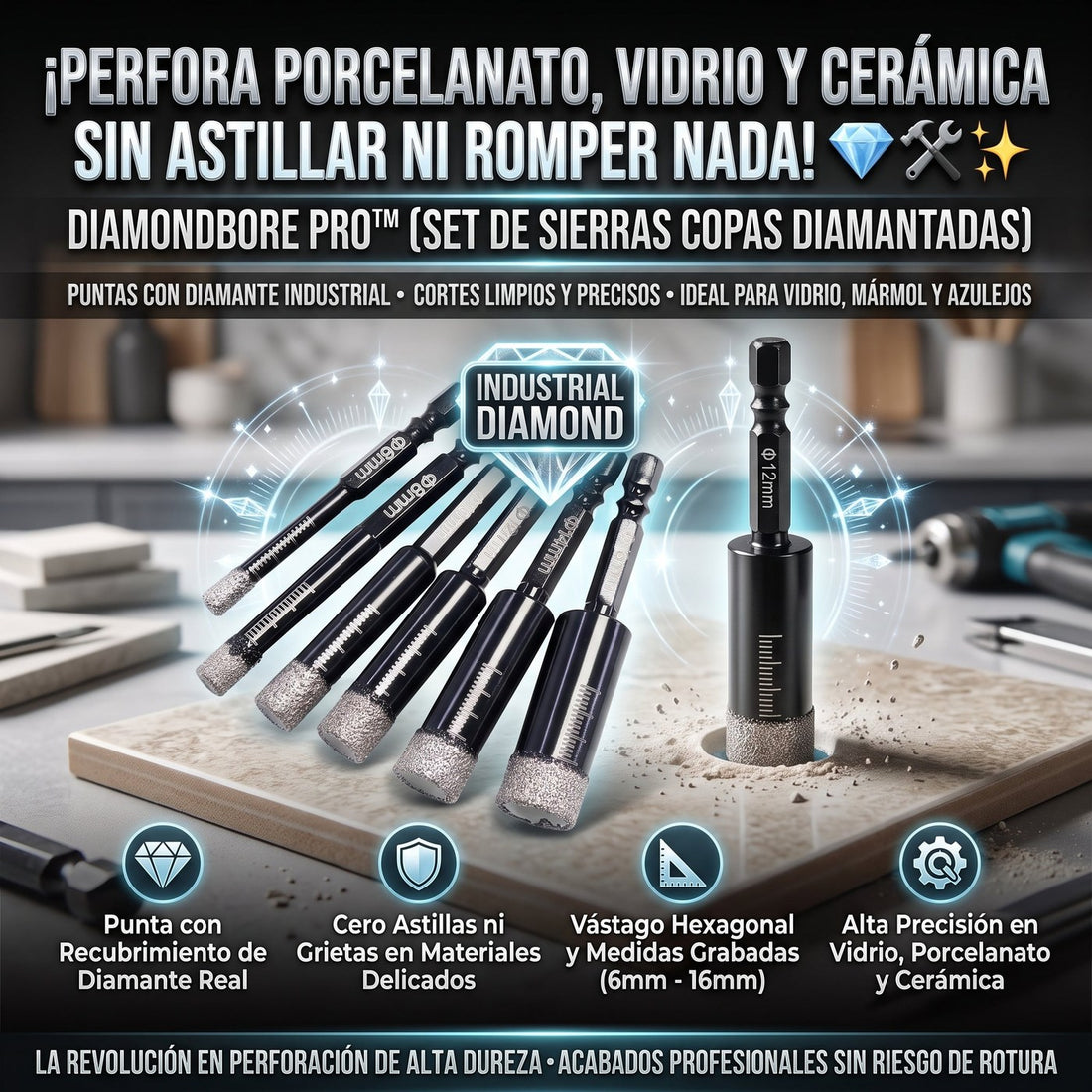 DiamondBore Pro™ — Set de Brocas Diamantadas para Porcelanato y Vidrio
